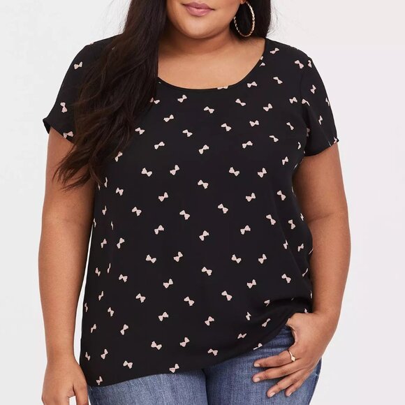 Torrid Plus Size Black and Pink Bows Georgette Hi-Low Blouse Size 3X - Picture 1 of 13